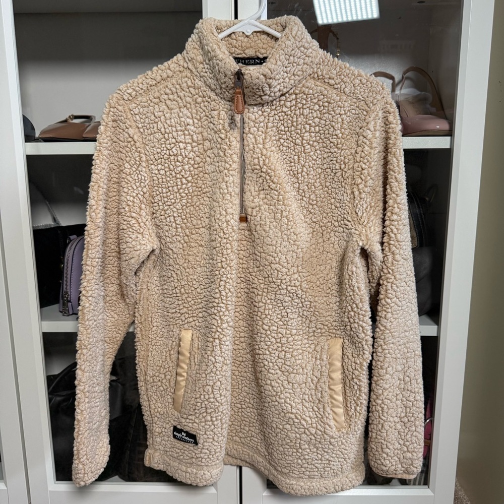 Simply Southern Light Brown Sherpa Pullover Sweatshirt with Pockets Size Small